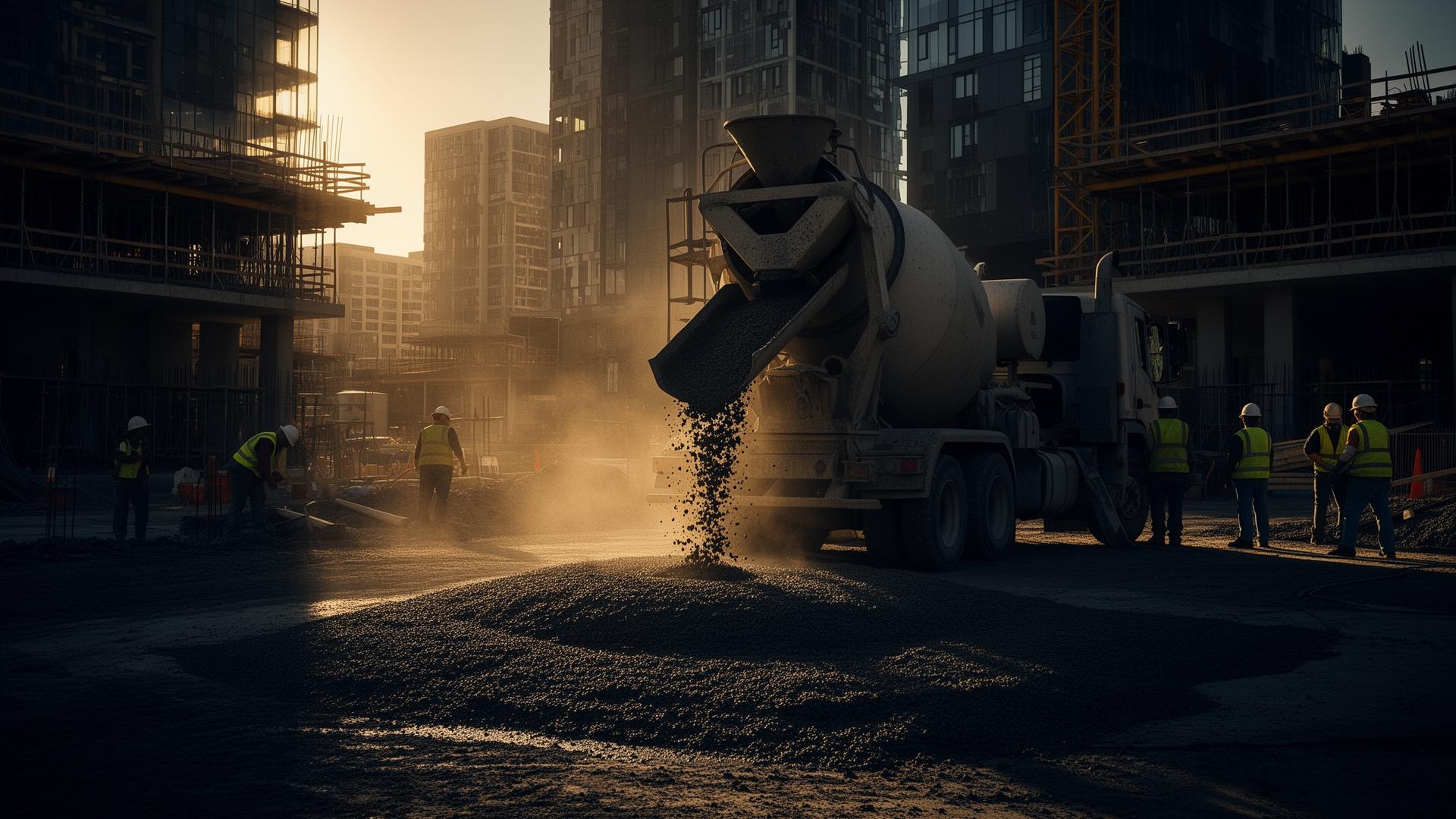 Concrete mixer pouring on Toronto construction site